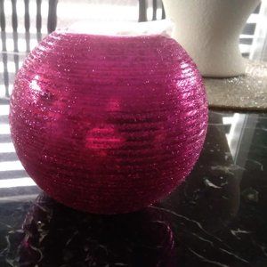 Pink Glass Glitter Ball Tea Light Candle Holder - NEW